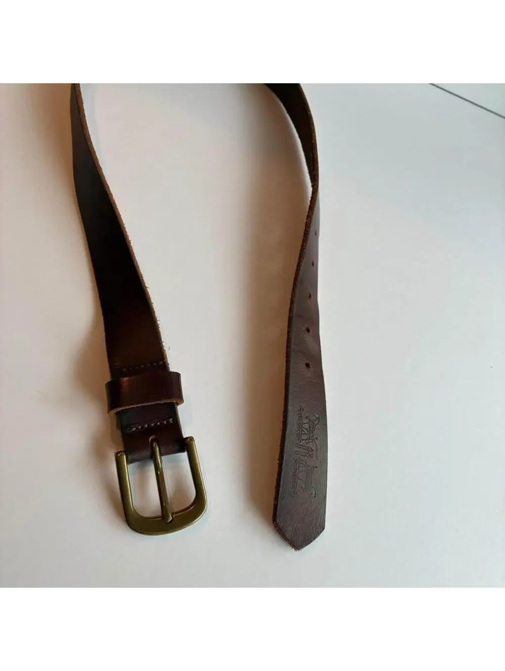Levi’s Genuine Leather Belt Brown Brass Buckle Size 31 Vintage Distressed Casual